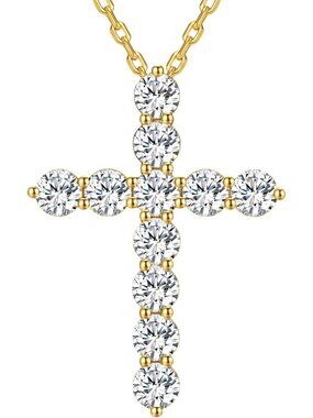 Women Gold Silver Sterling Moissanite Cross Lobster Christian Religious Necklace